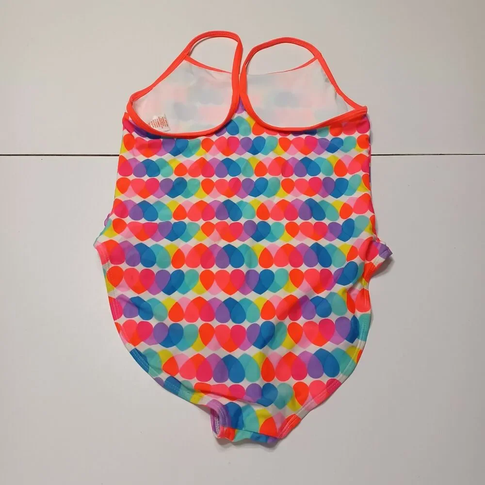 Wonder Nation Swimsuit Girls‎ 14 Polka Dot Blue White Hearts One Piece Swimwear
